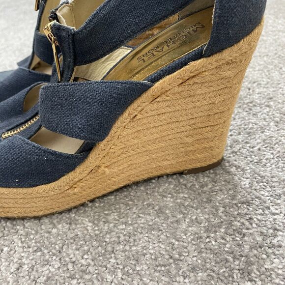 Michael Kors Berkley Canvas Wedge Sandals Womens 7 1/2 Black Brown Espadrille - Picture 5 of 9